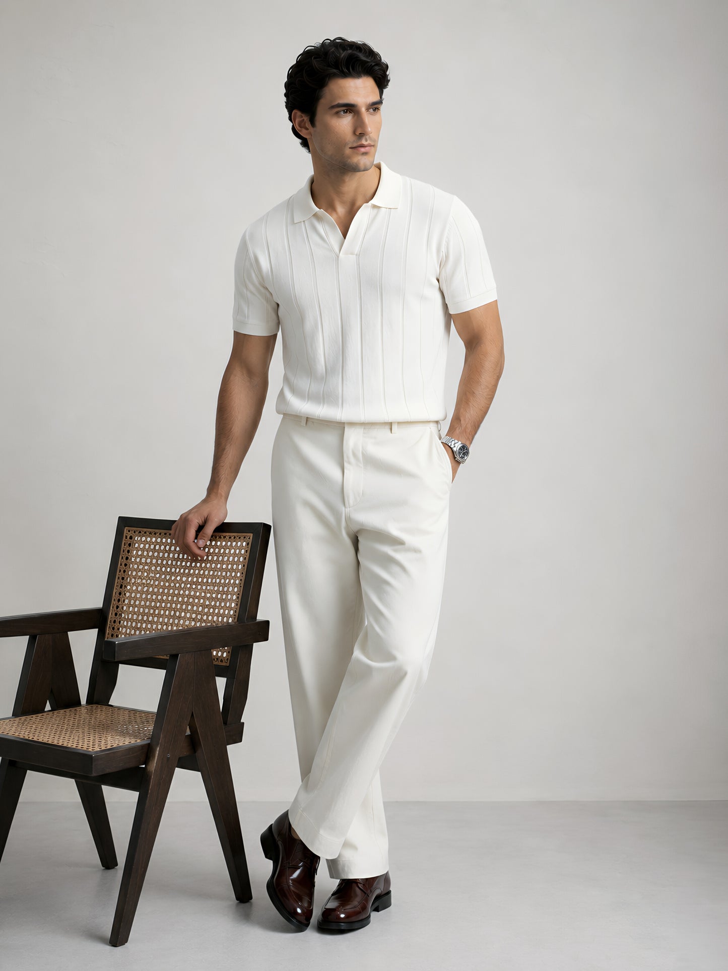 TEXTURED POLO – OFF WHITE