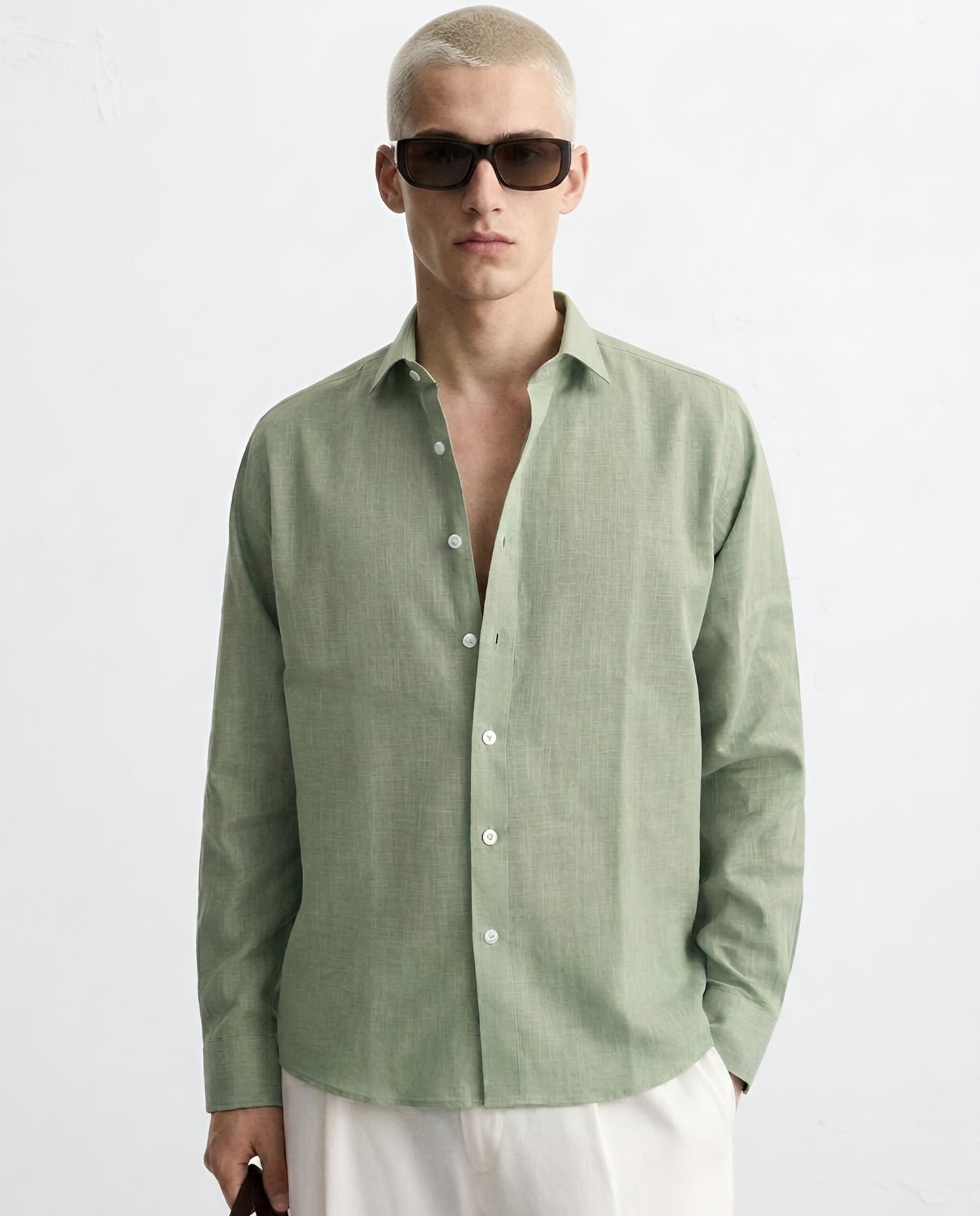 LUXE COTTON LINEN SHIRT - OLIVE GREEN