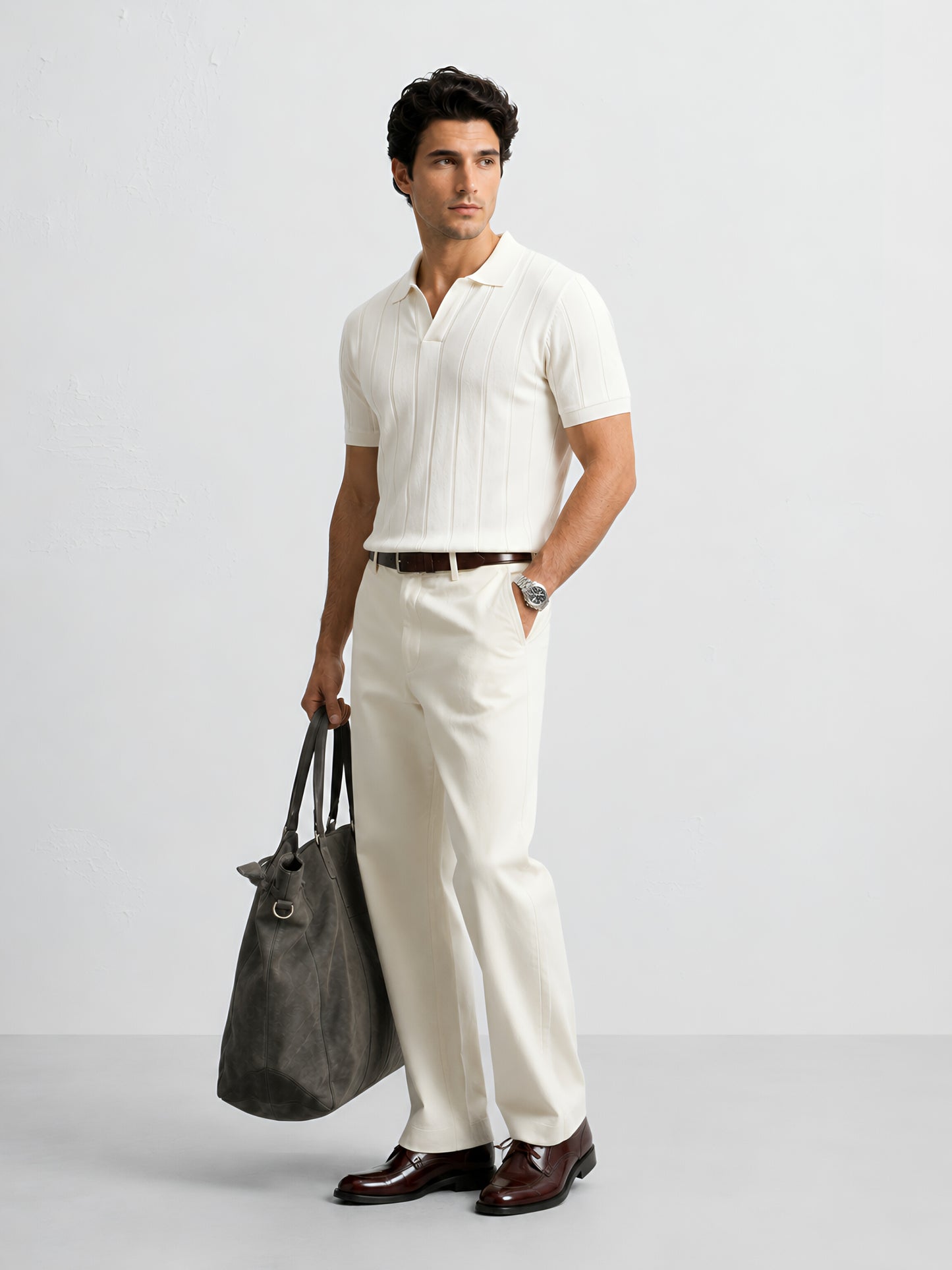TEXTURED POLO – OFF WHITE