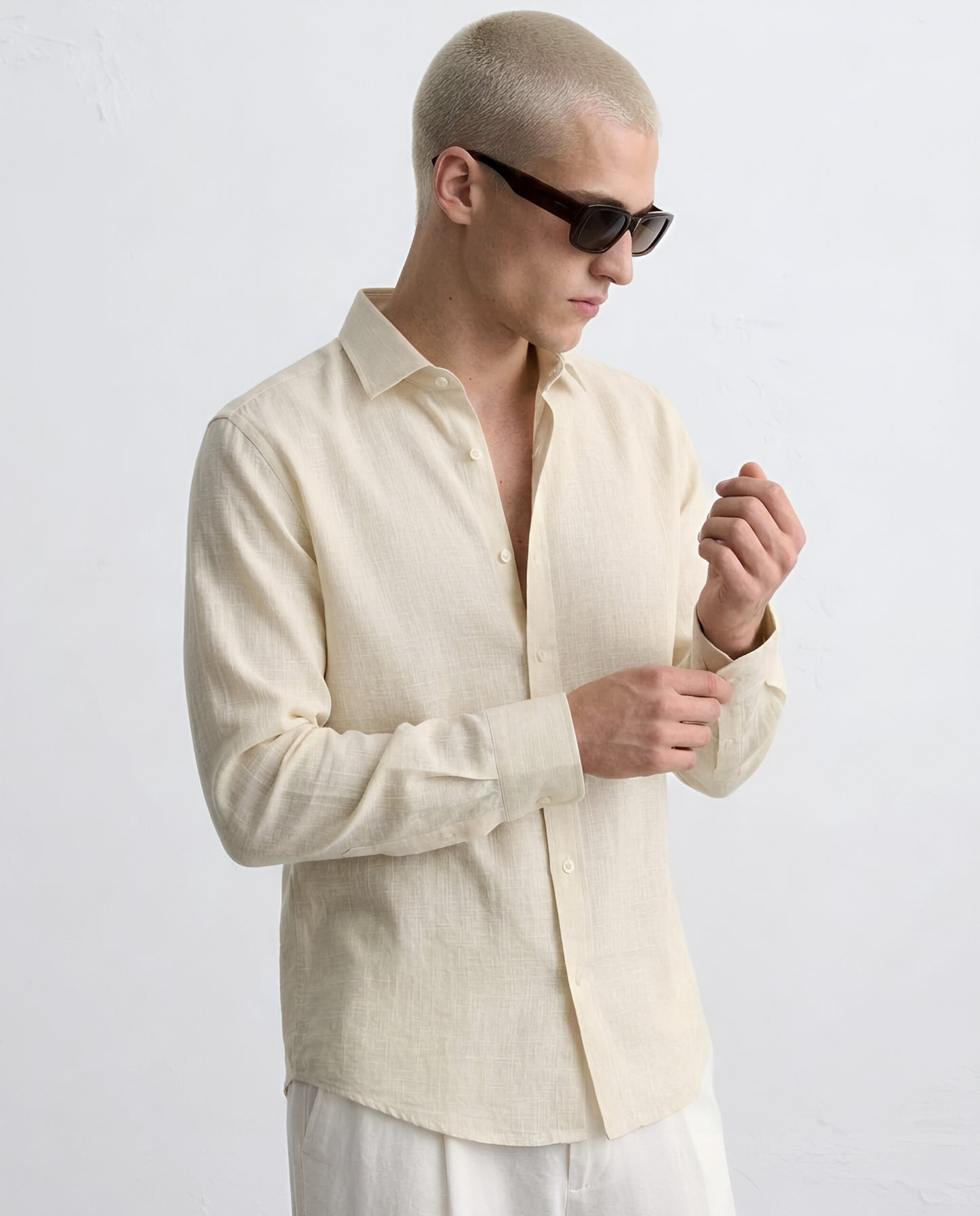 LUXE COTTON LINEN SHIRT - OFF WHITE