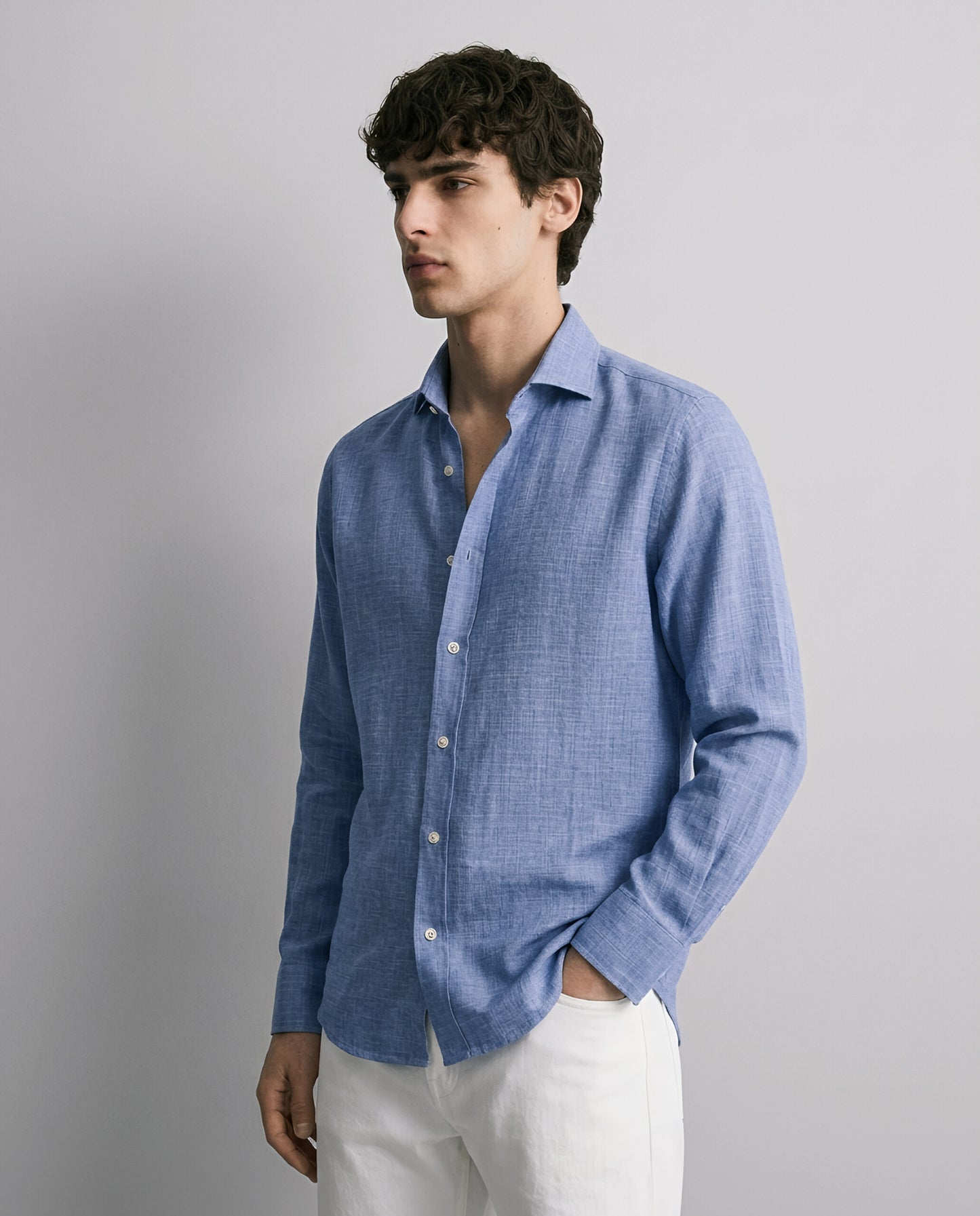 LUXE COTTON LINEN SHIRT - MIDNIGHT BLUE