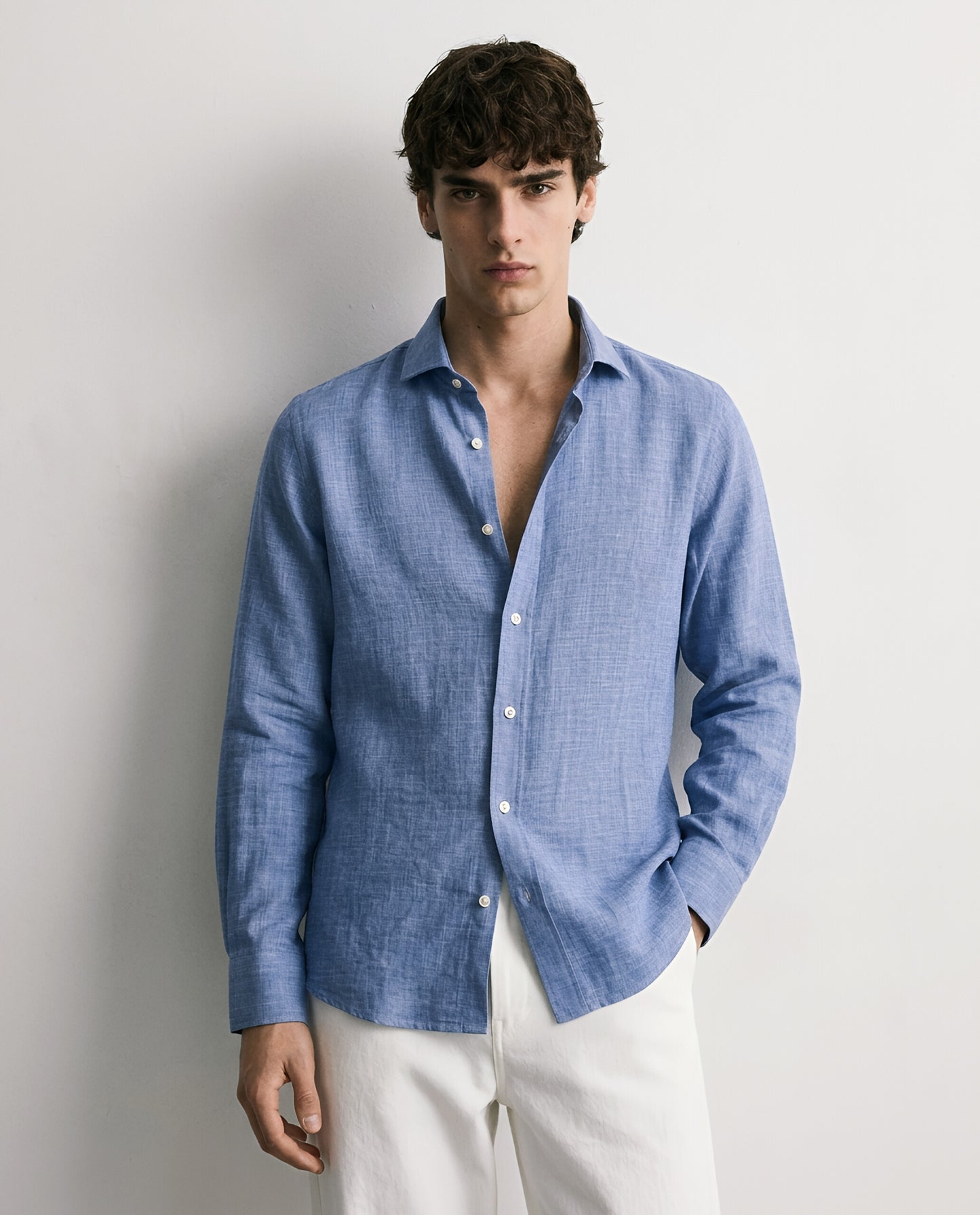 LUXE COTTON LINEN SHIRT - MIDNIGHT BLUE