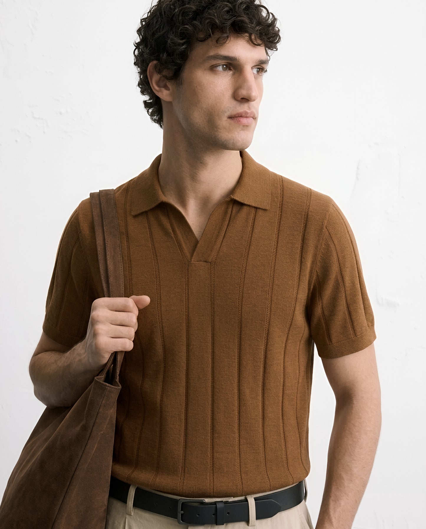 TEXTURED POLO – TOBACCO BROWN