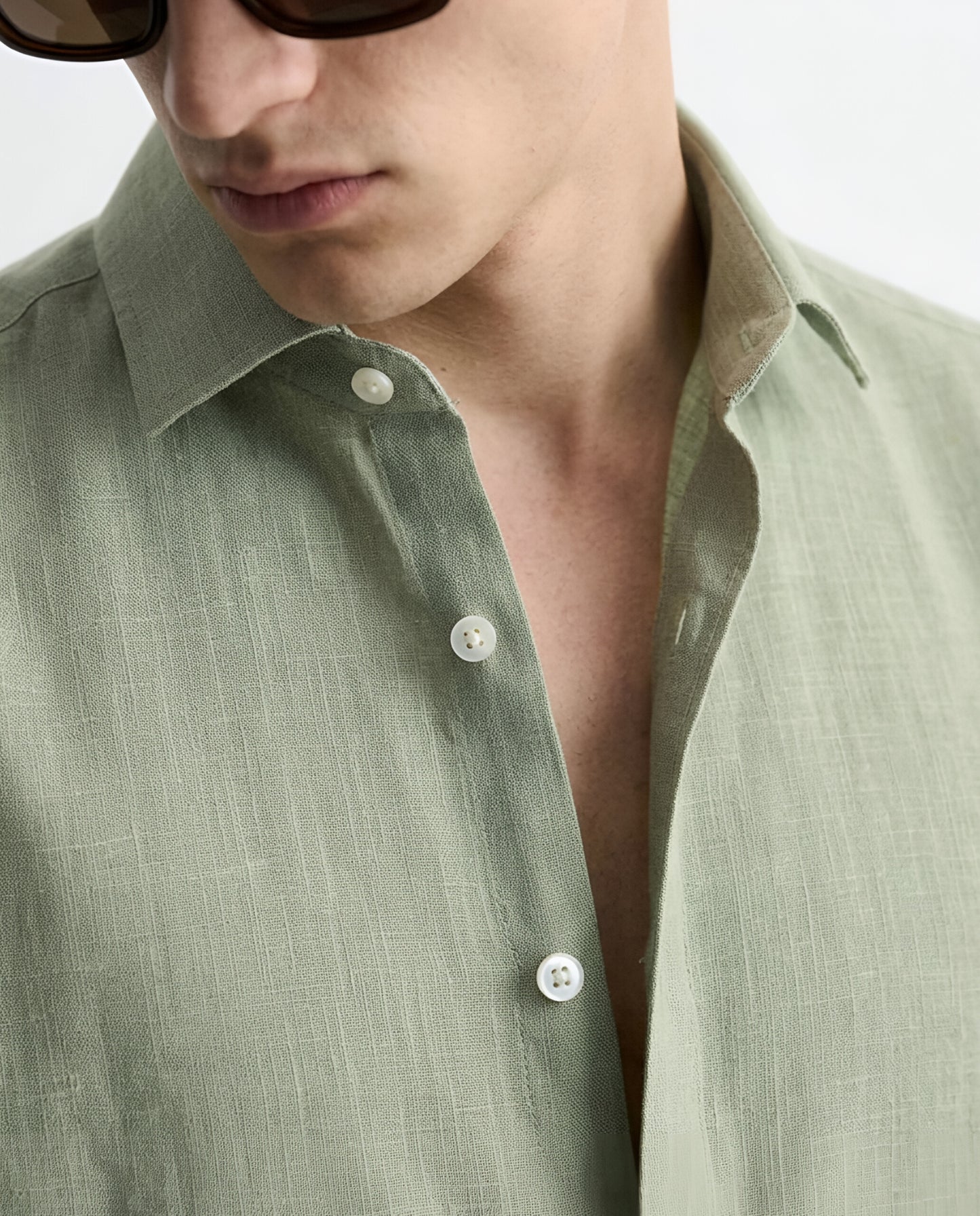 LUXE COTTON LINEN SHIRT - OLIVE GREEN
