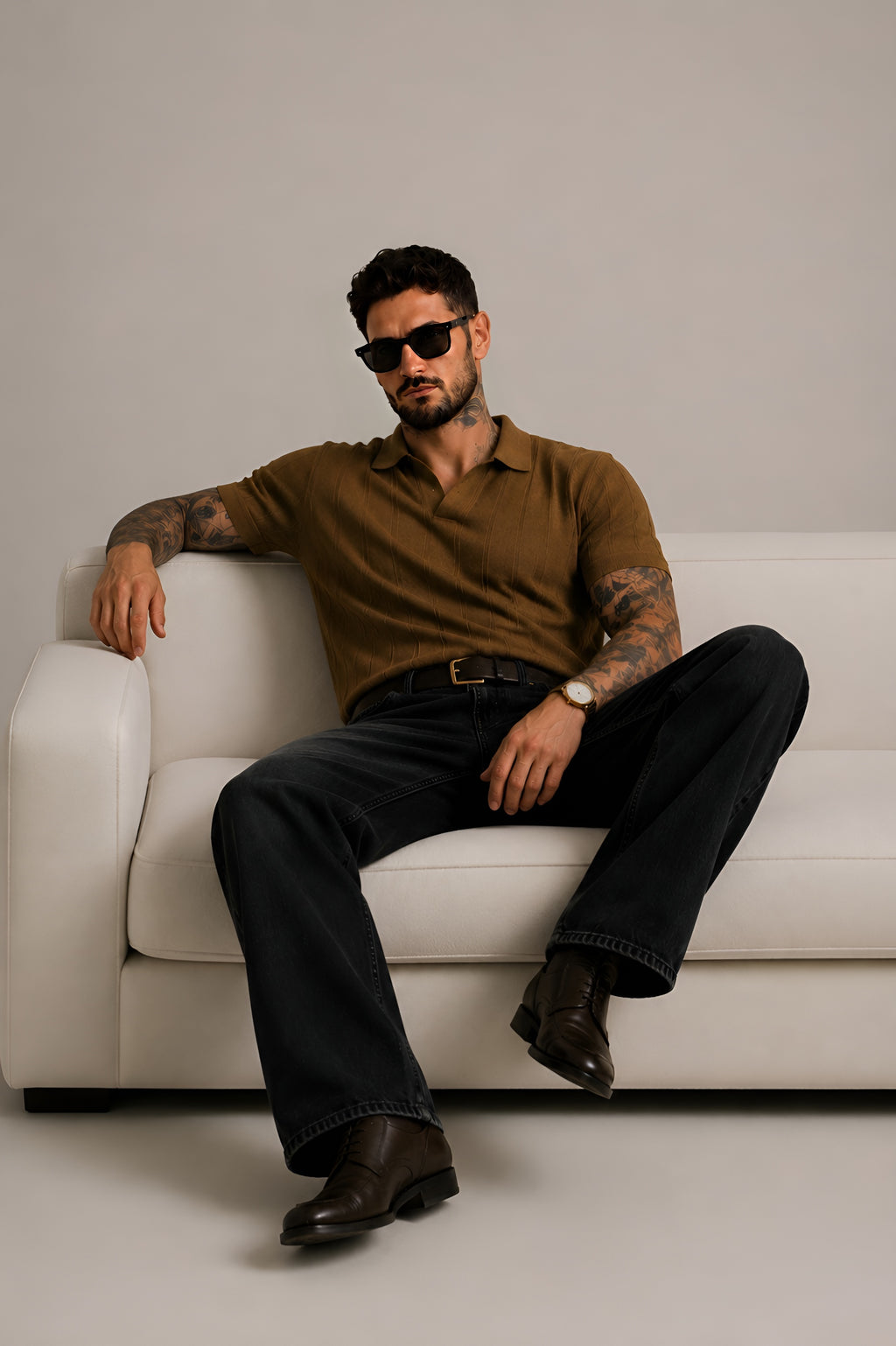 OLD MONEY TEXTURED POLO – TOBACCO BROWN