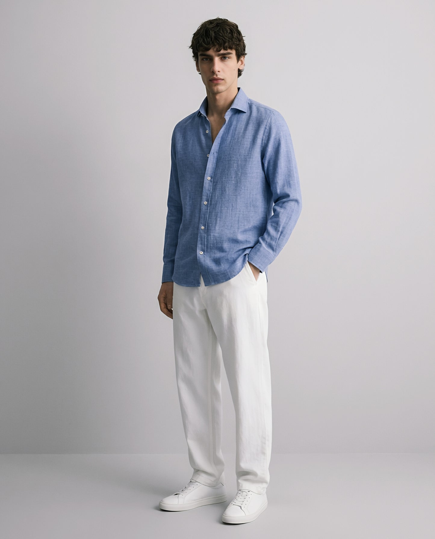 LUXE COTTON LINEN SHIRT - MIDNIGHT BLUE
