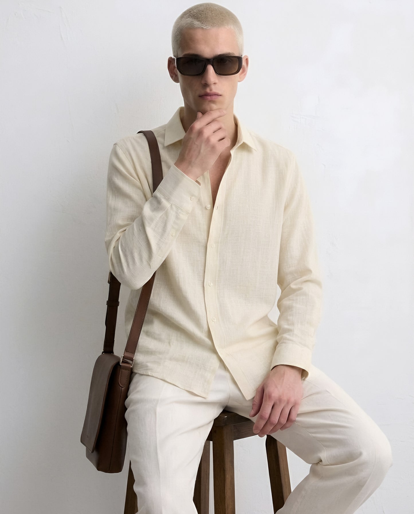 LUXE COTTON LINEN SHIRT - OFF WHITE
