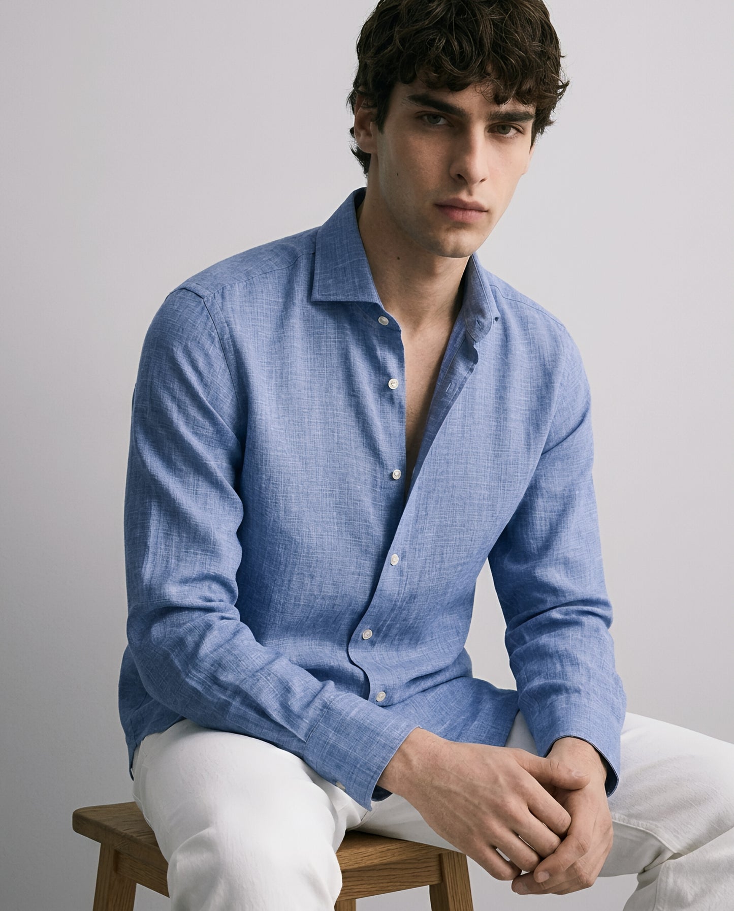 LUXE COTTON LINEN SHIRT - MIDNIGHT BLUE
