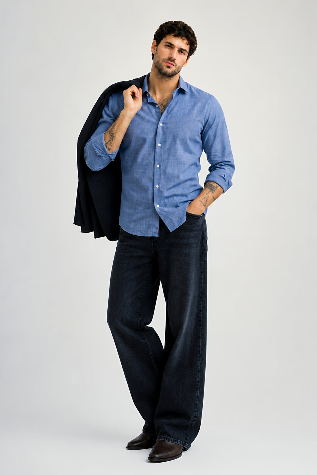VAREK LUXE COTTON LINEN SHIRTS - MIDNIGHT BLUE