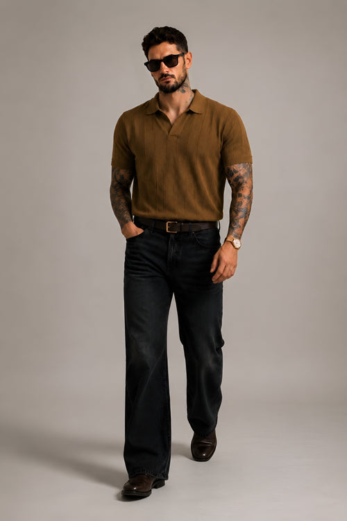OLD MONEY TEXTURED POLO – TOBACCO BROWN