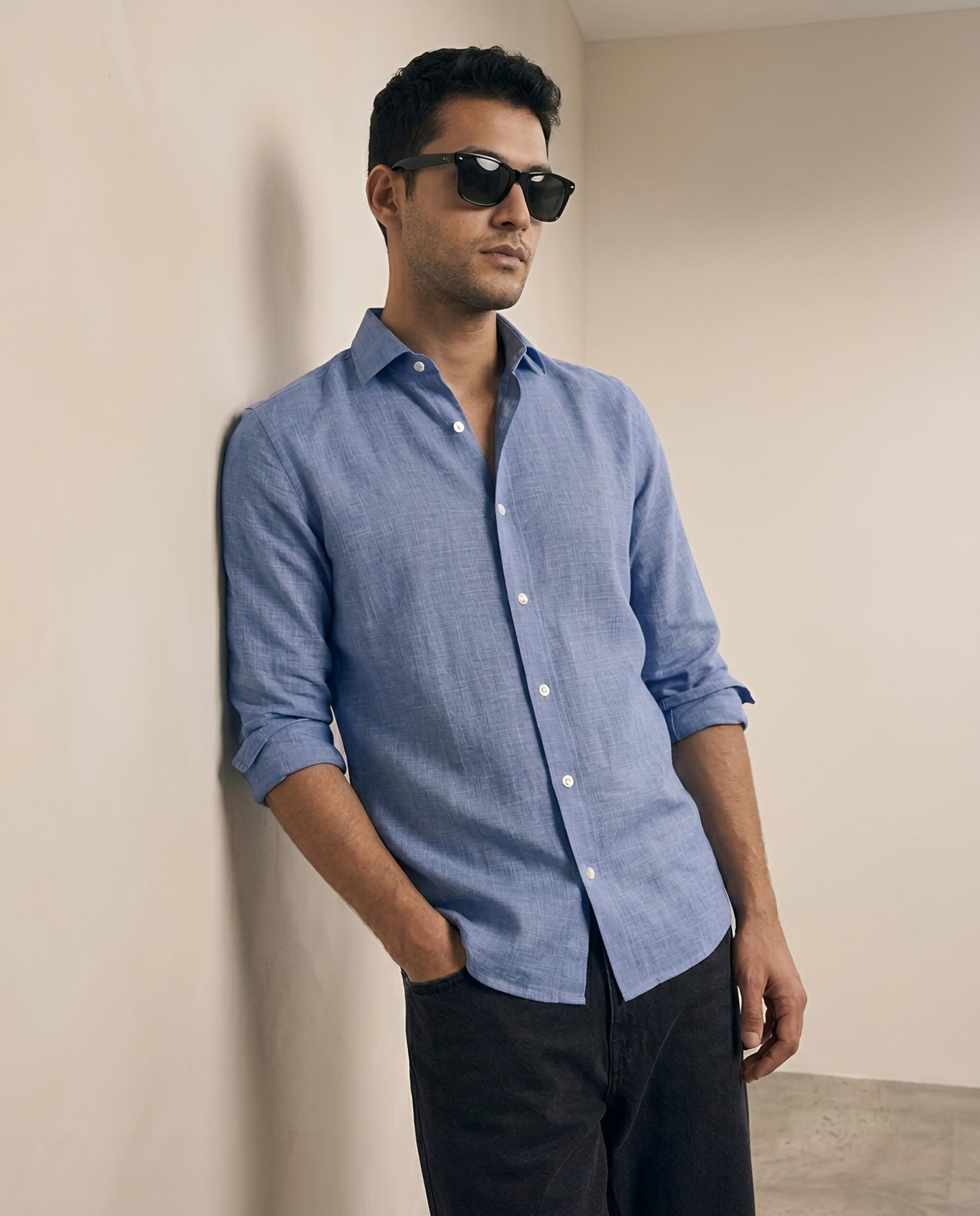 VAREK LUXE COTTON LINEN SHIRTS - MIDNIGHT BLUE