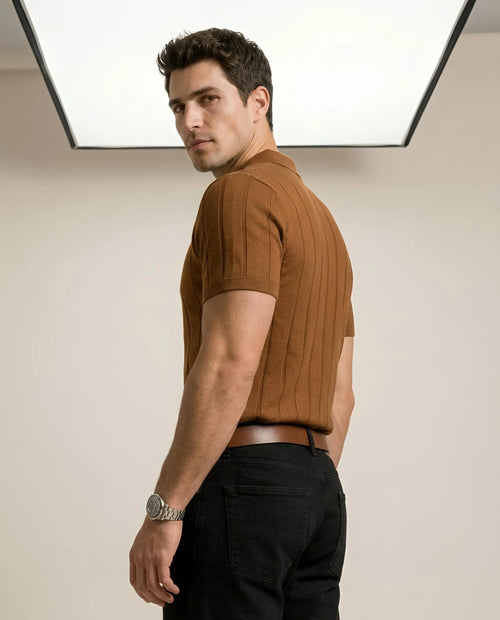 OLD MONEY TEXTURED POLO – TOBACCO BROWN Varek