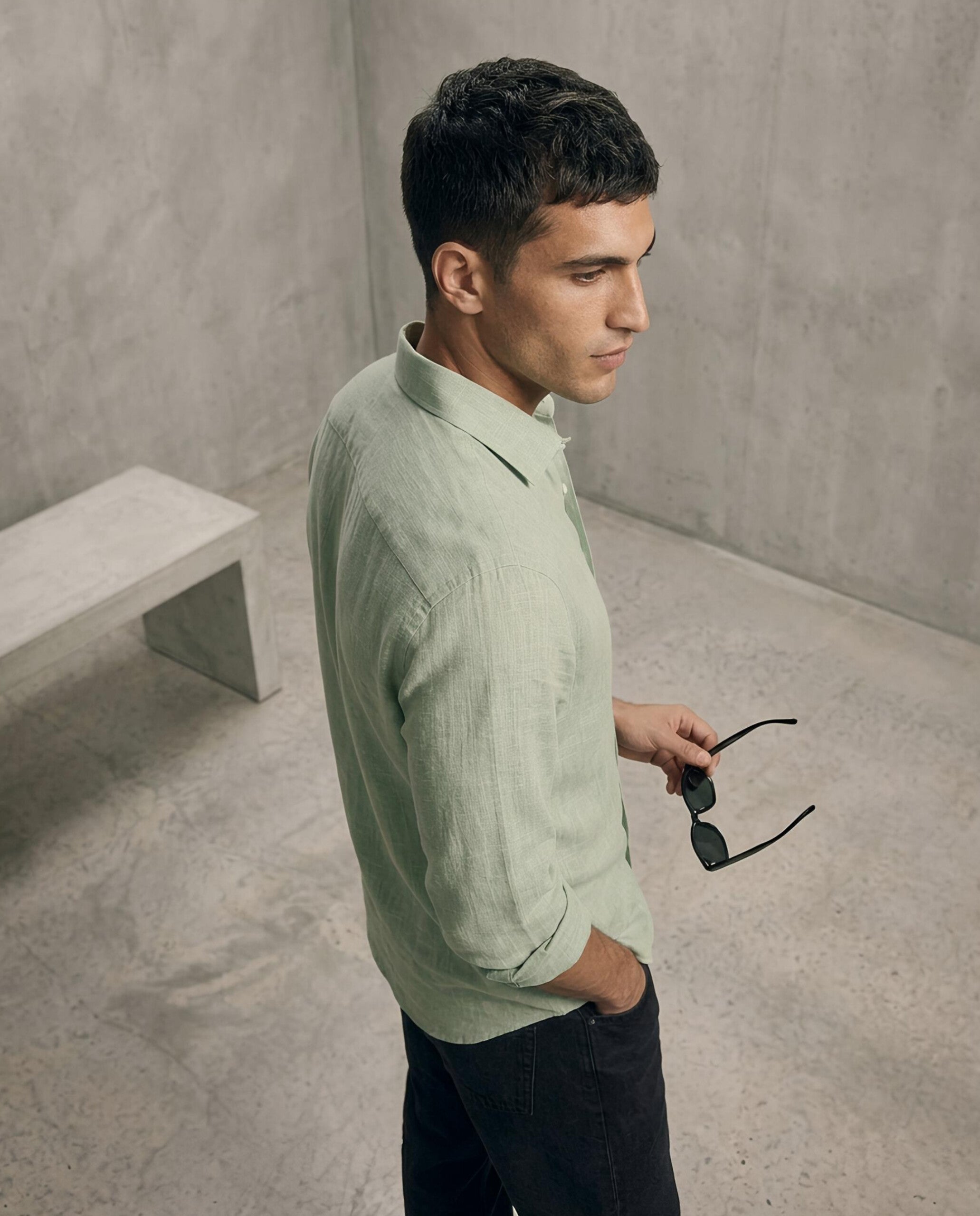 VAREK LUXE COTTON LINEN SHIRTS - OLIVE GREEN