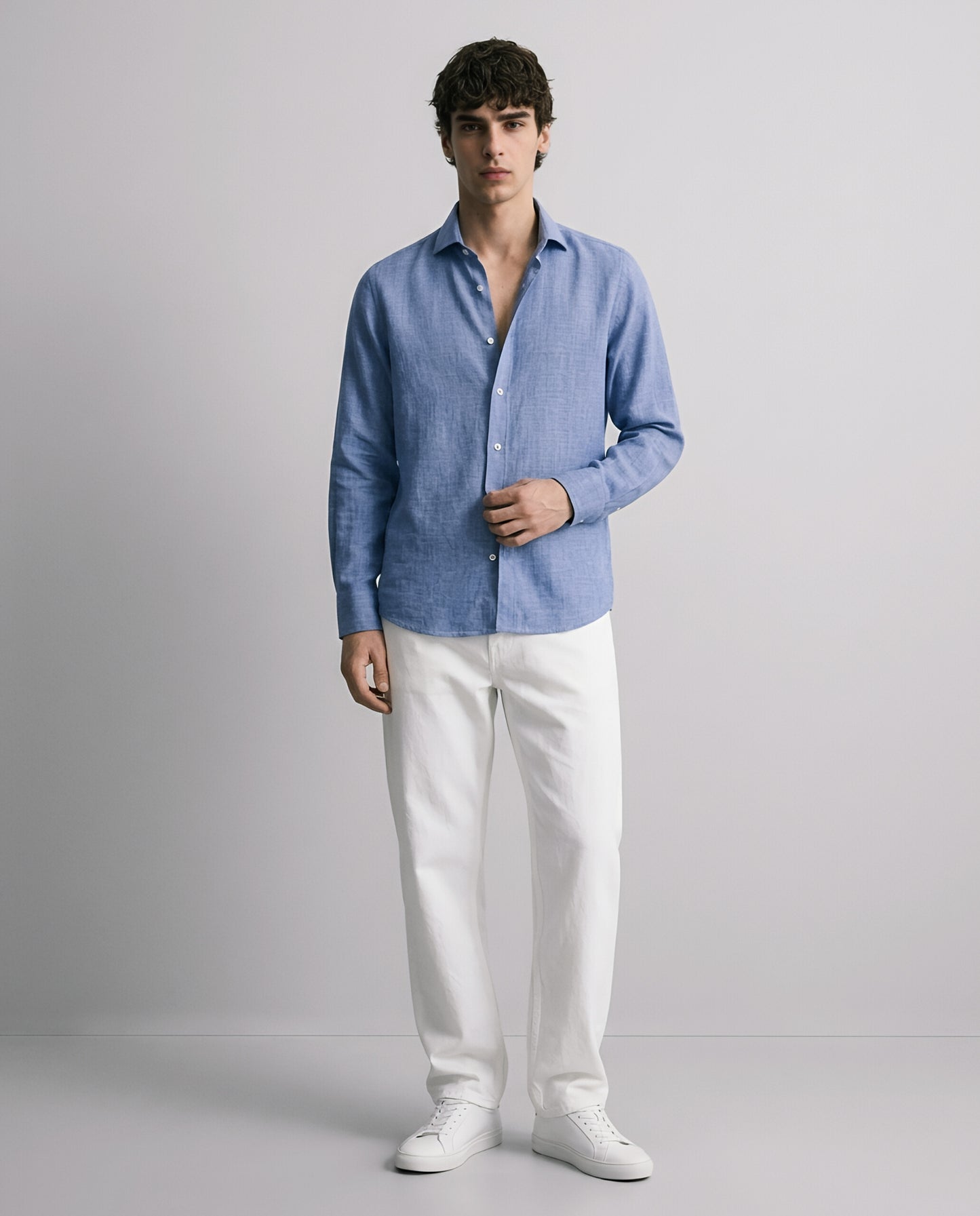 LUXE COTTON LINEN SHIRT - MIDNIGHT BLUE