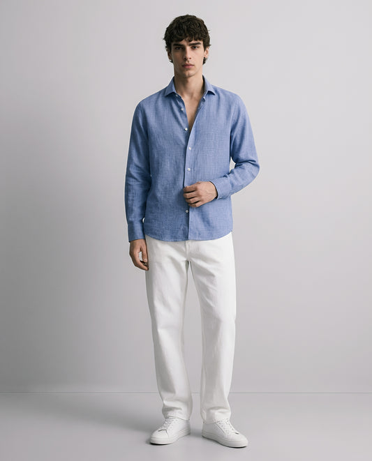 LUXE COTTON LINEN SHIRT - MIDNIGHT BLUE