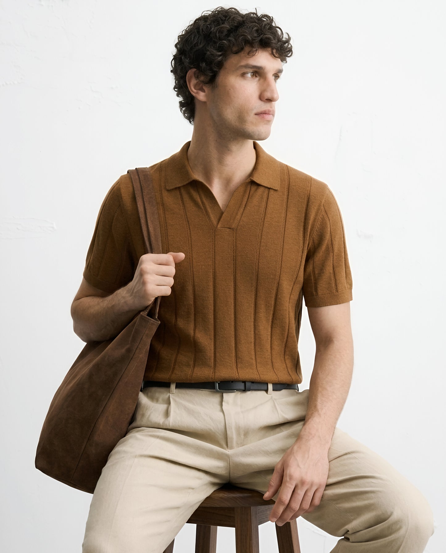 TEXTURED POLO – TOBACCO BROWN