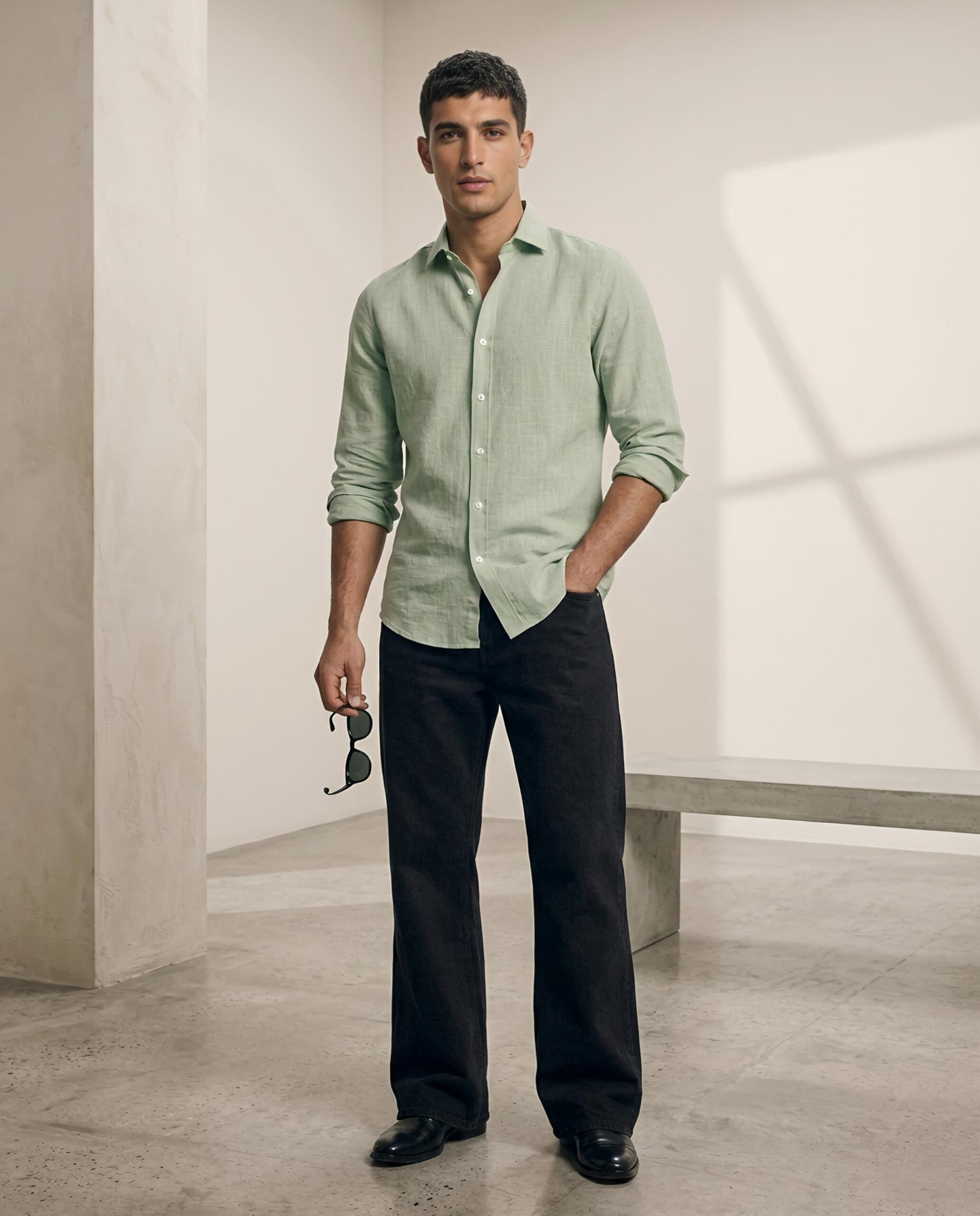 VAREK LUXE COTTON LINEN SHIRTS - OLIVE GREEN