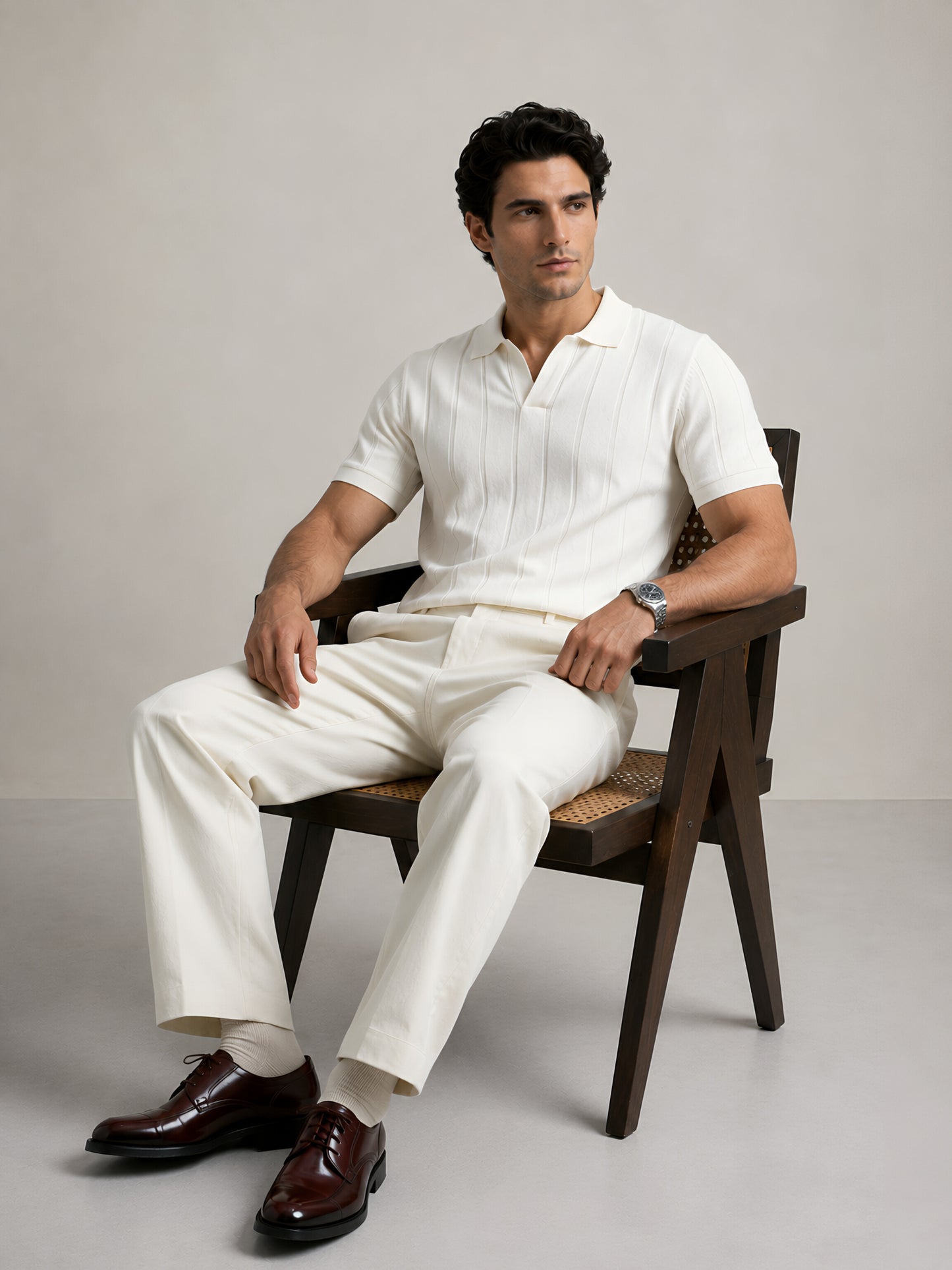TEXTURED POLO – OFF WHITE