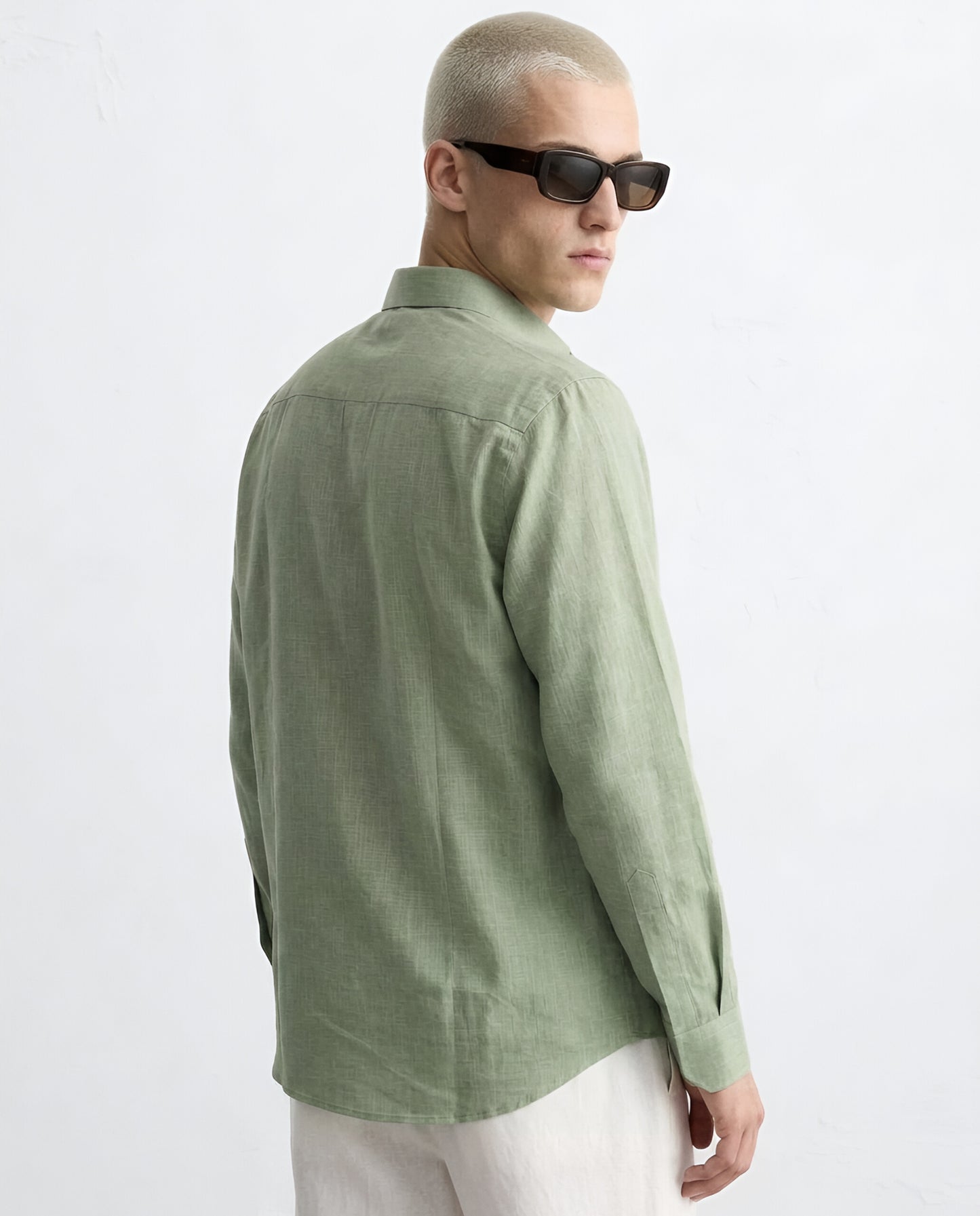 LUXE COTTON LINEN SHIRT - OLIVE GREEN