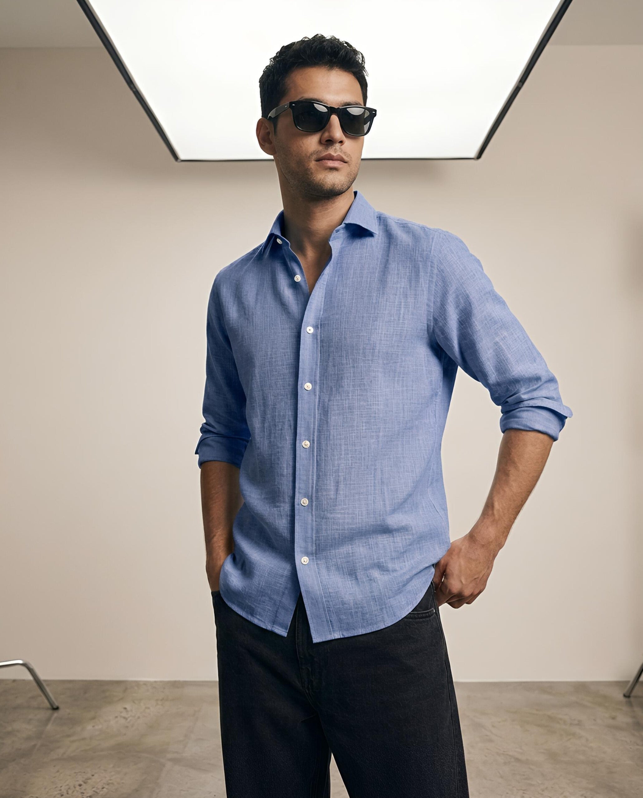 VAREK LUXE COTTON LINEN SHIRTS - MIDNIGHT BLUE