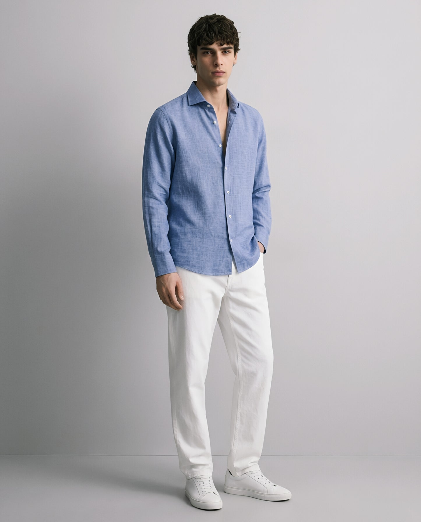 LUXE COTTON LINEN SHIRT - MIDNIGHT BLUE