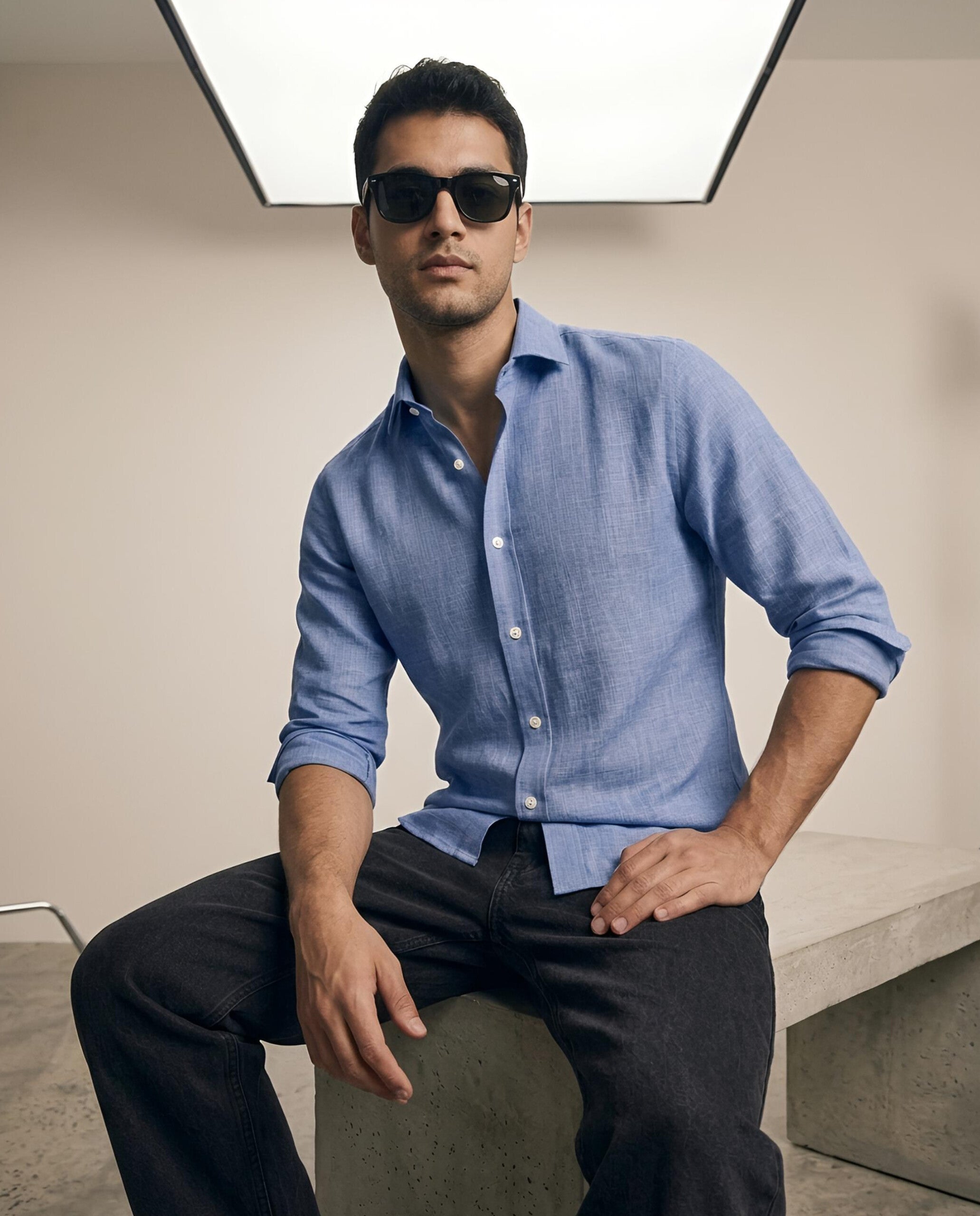 VAREK LUXE COTTON LINEN SHIRTS - MIDNIGHT BLUE