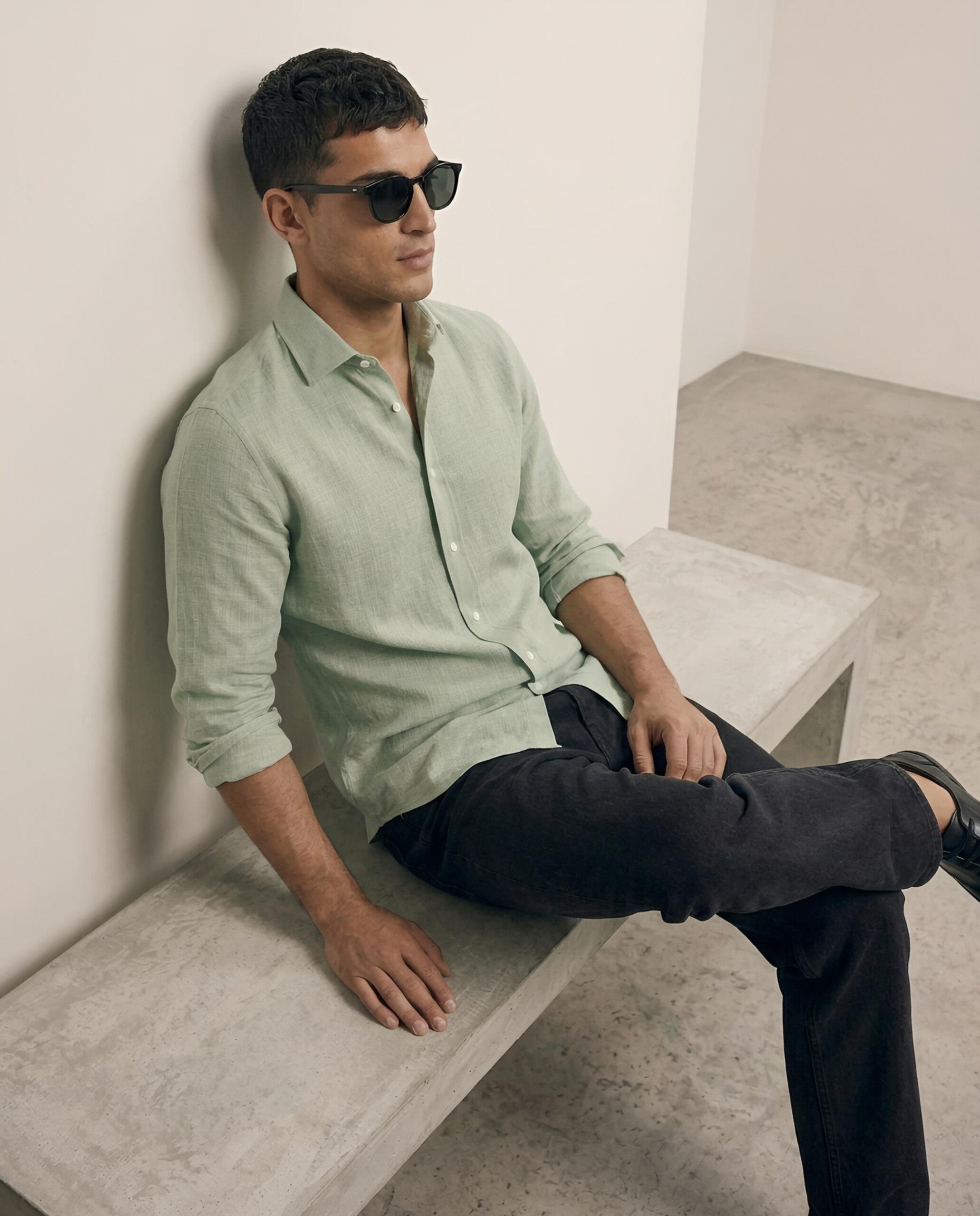 VAREK LUXE COTTON LINEN SHIRTS - OLIVE GREEN
