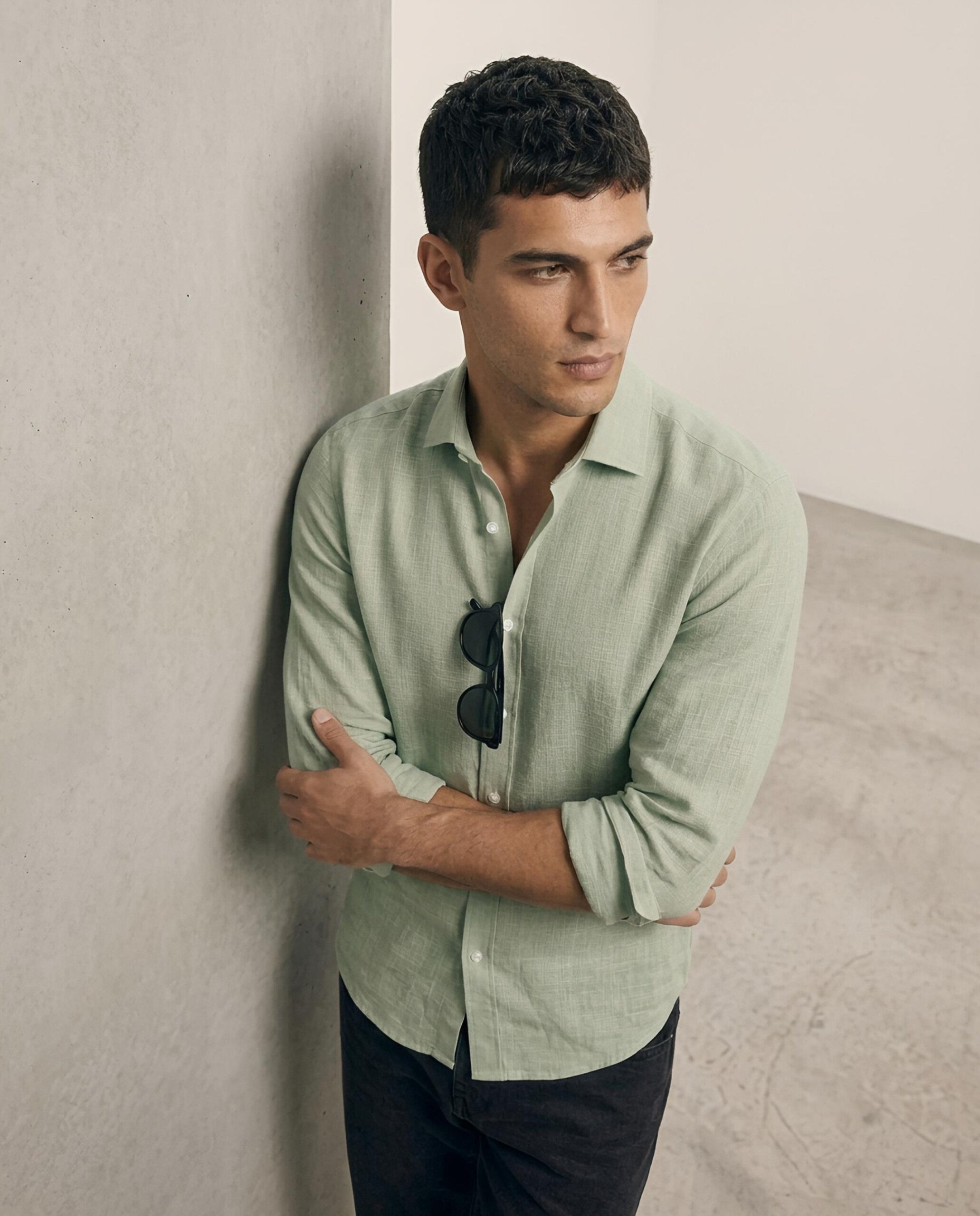 VAREK LUXE COTTON LINEN SHIRTS - OLIVE GREEN