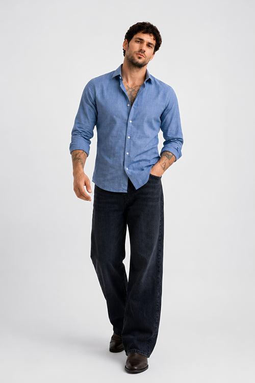 VAREK LUXE COTTON LINEN SHIRTS - MIDNIGHT BLUE