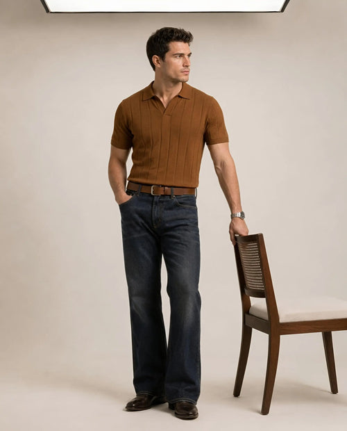 OLD MONEY TEXTURED POLO – TOBACCO BROWN Varek