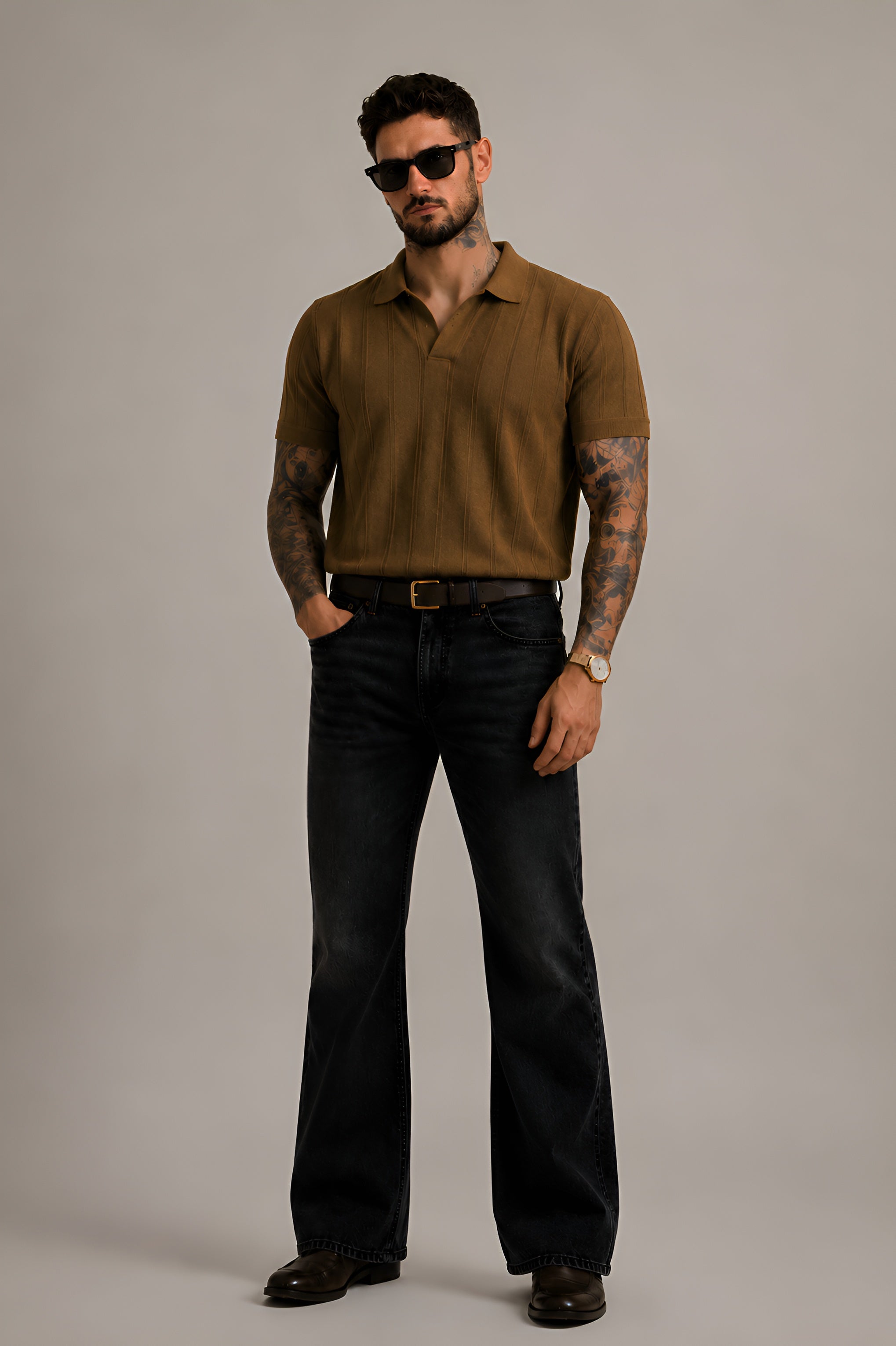 OLD MONEY TEXTURED POLO – TOBACCO BROWN