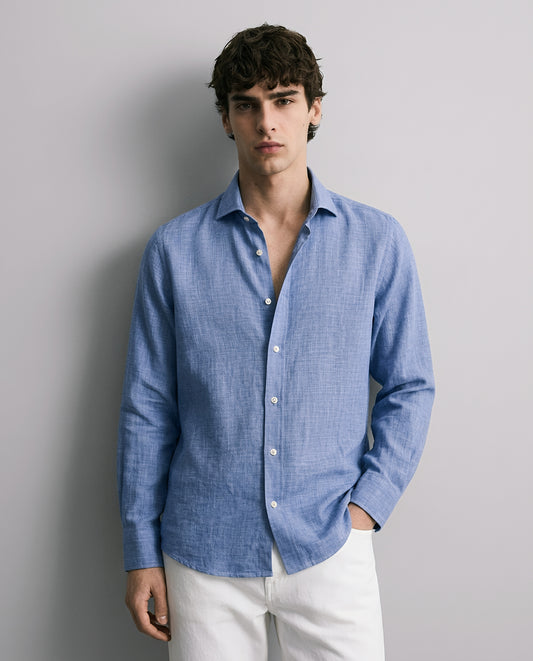 LUXE COTTON LINEN SHIRT - MIDNIGHT BLUE