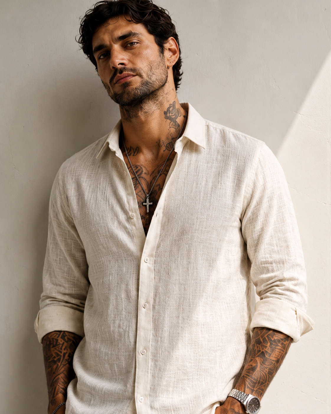 VAREK LUXE COTTON LINEN SHIRTS - OFF WHITE