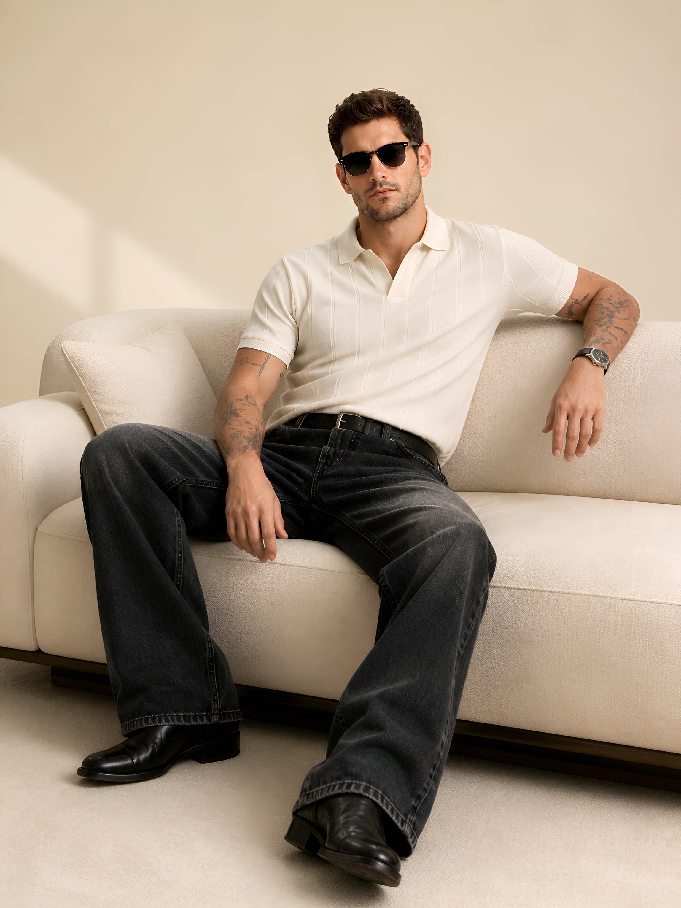 OLD MONEY TEXTURED POLO – OFF WHITE