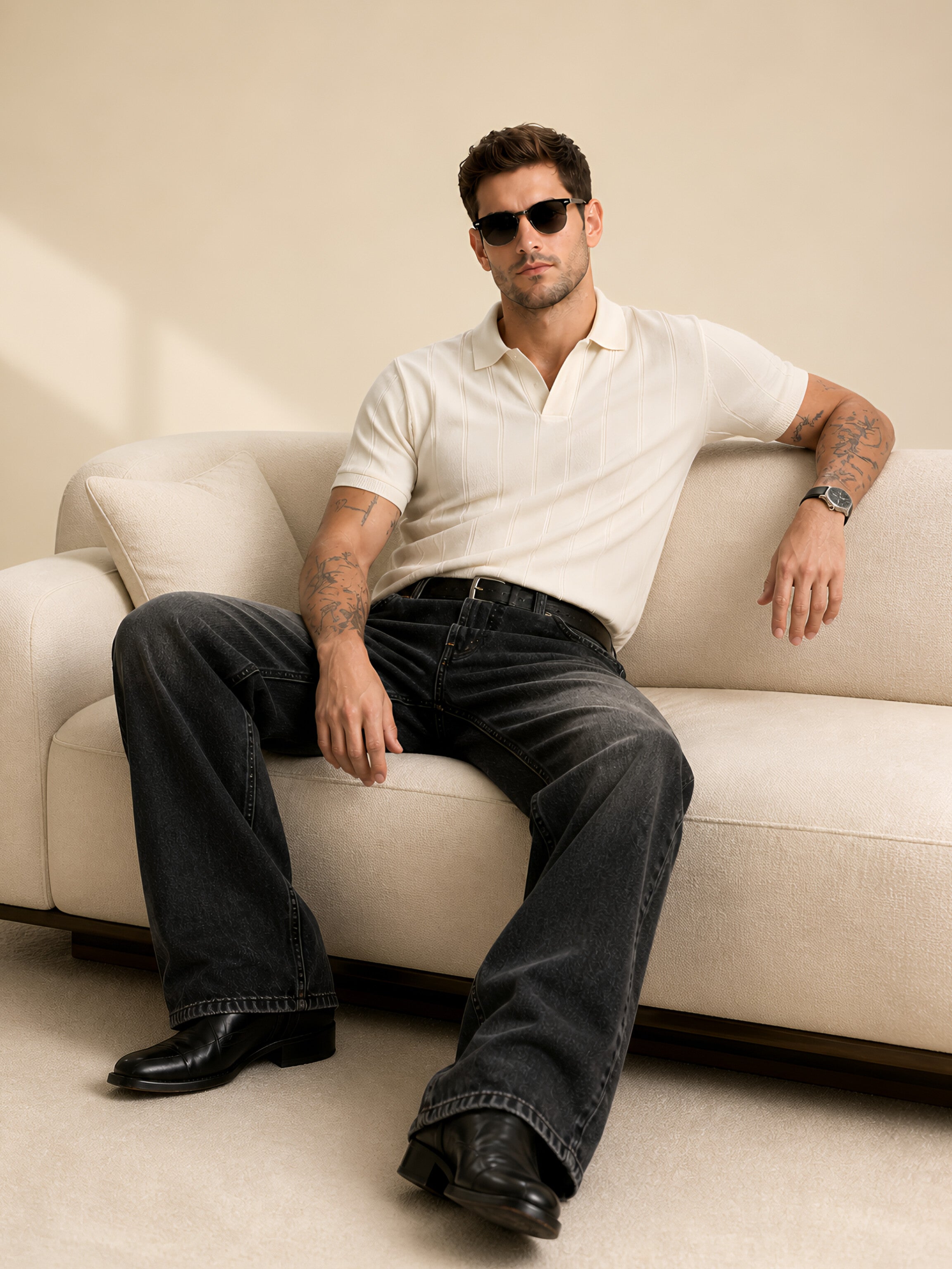 OLD MONEY TEXTURED POLO – OFF WHITE