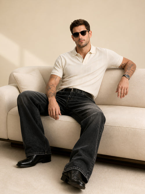 OLD MONEY TEXTURED POLO – OFF WHITE