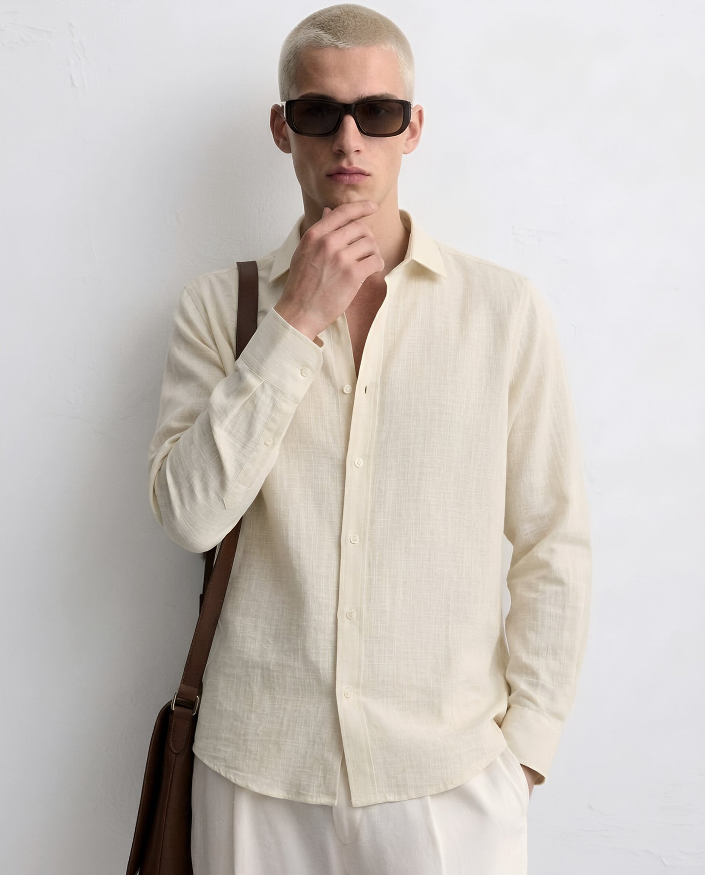 LUXE COTTON LINEN SHIRT - OFF WHITE