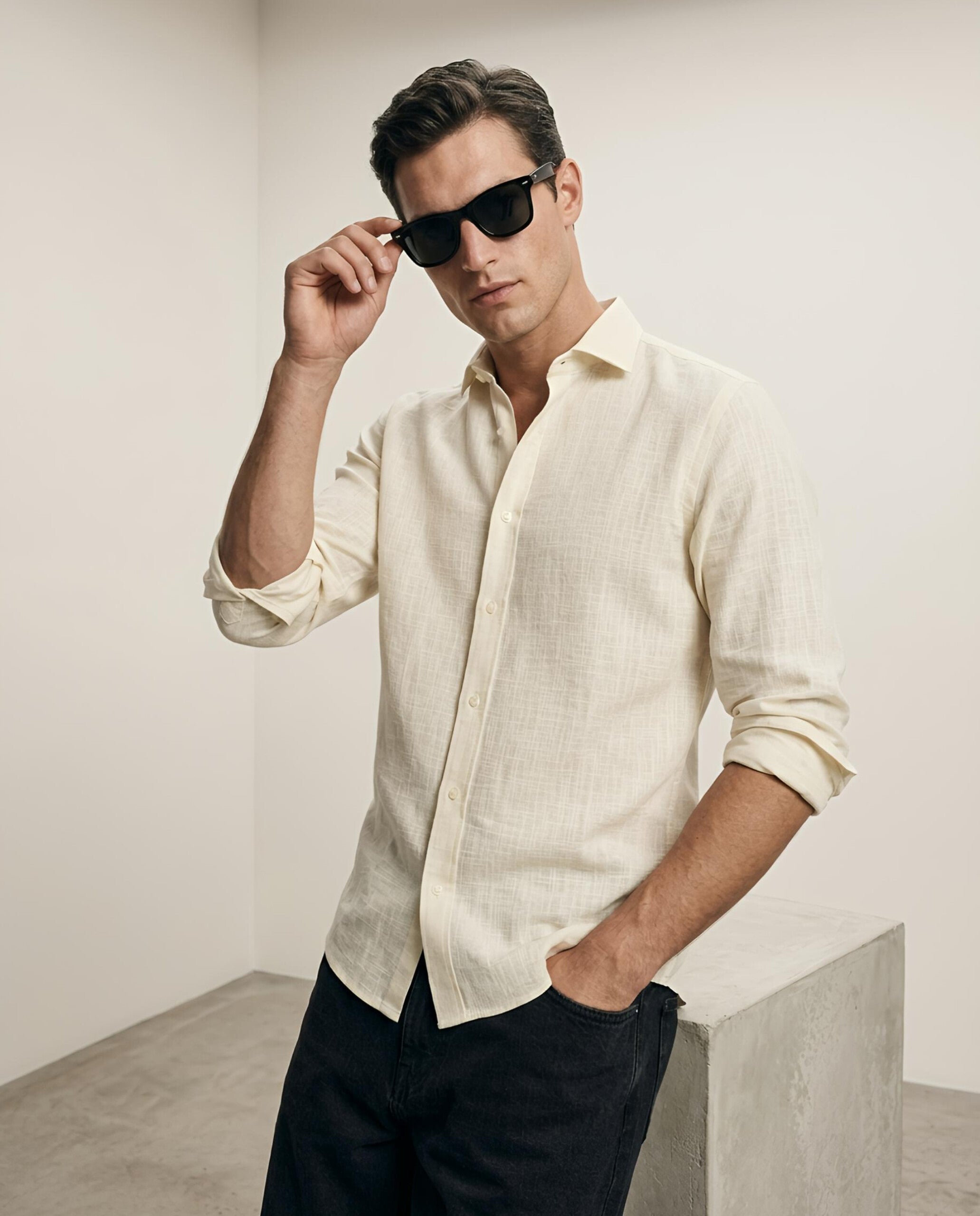 VAREK LUXE COTTON LINEN SHIRTS - OFF WHITE