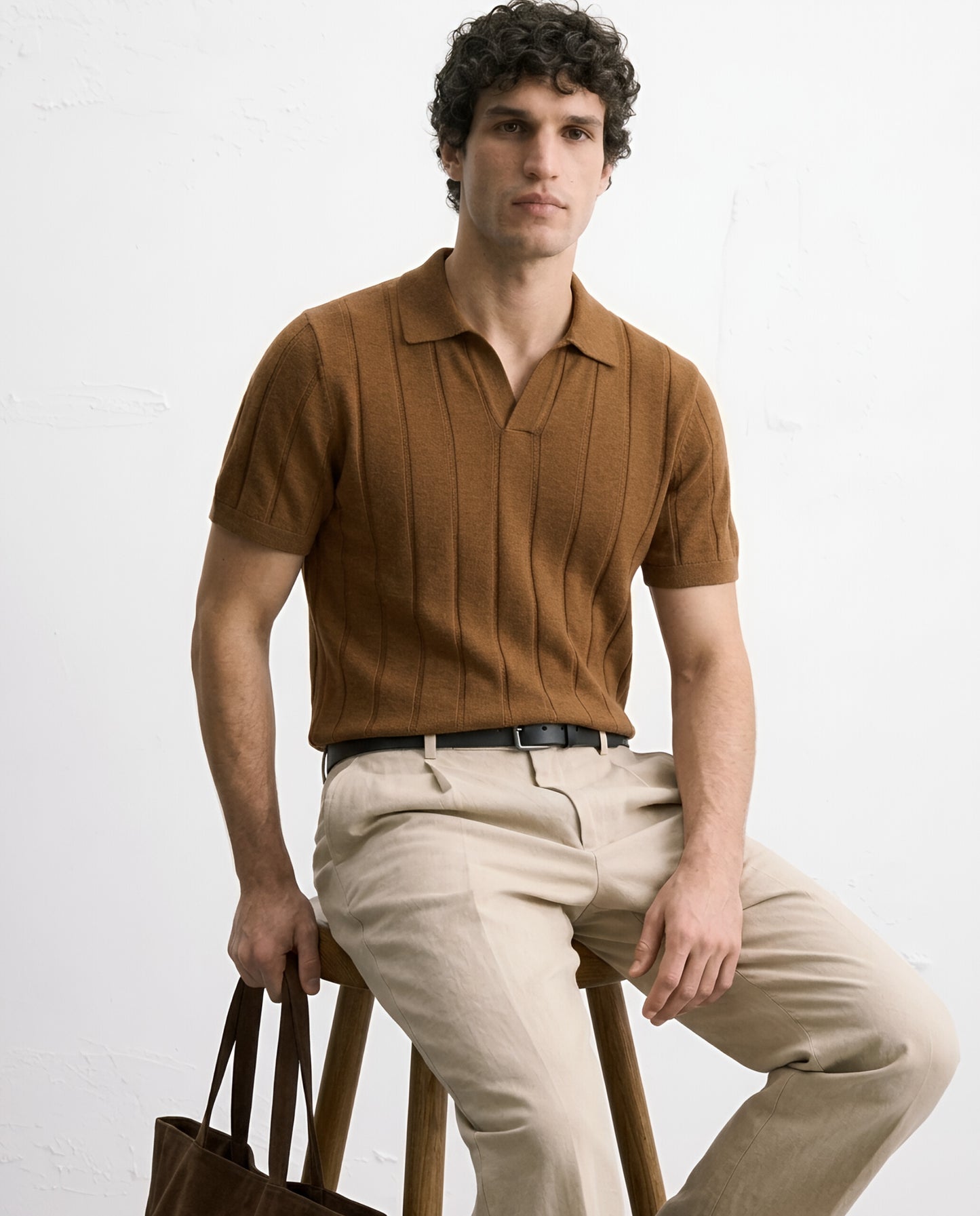 TEXTURED POLO – TOBACCO BROWN